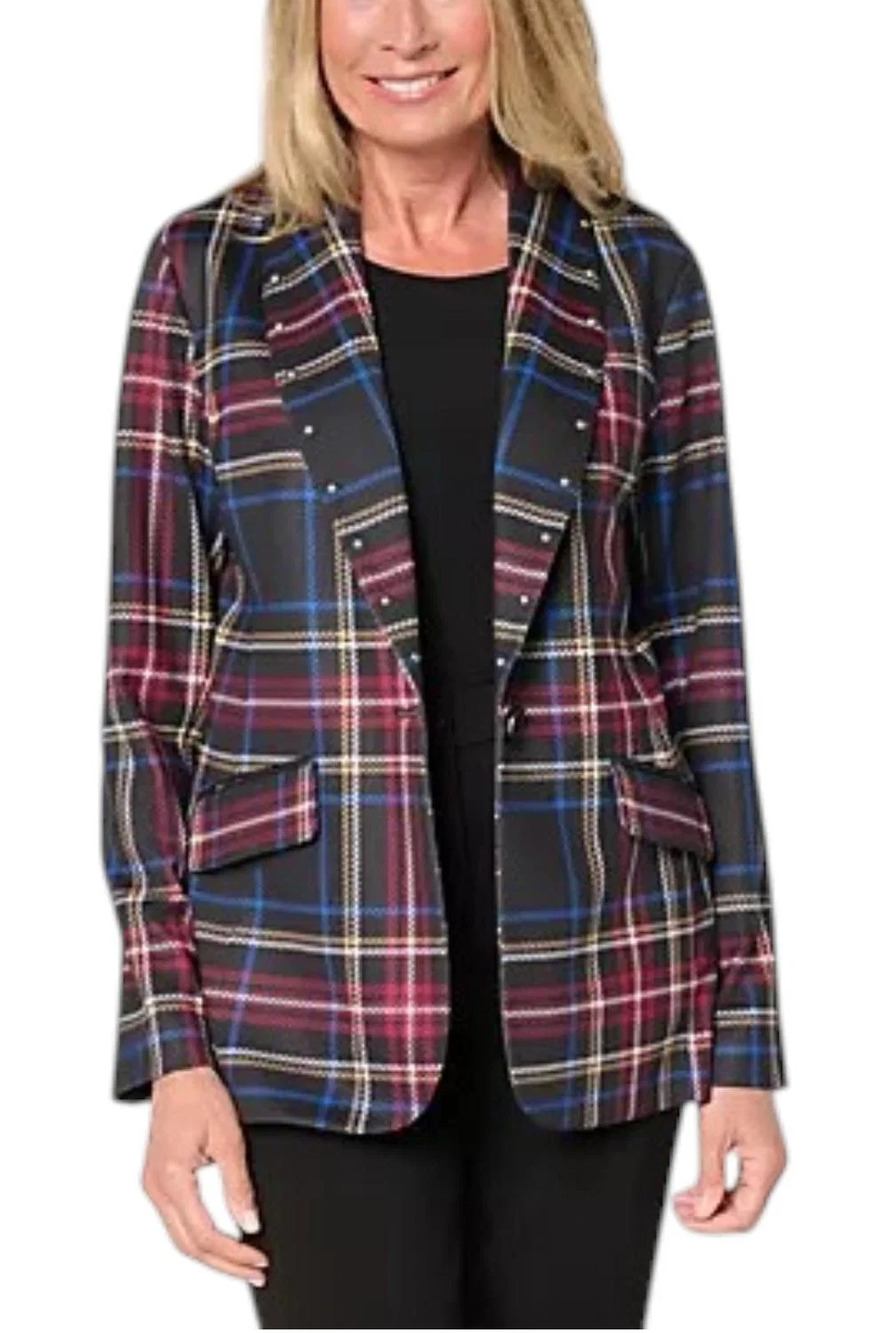 Tailored by Susan Graver Women's Printed Collar Blazer Stewart Plaid - Regular